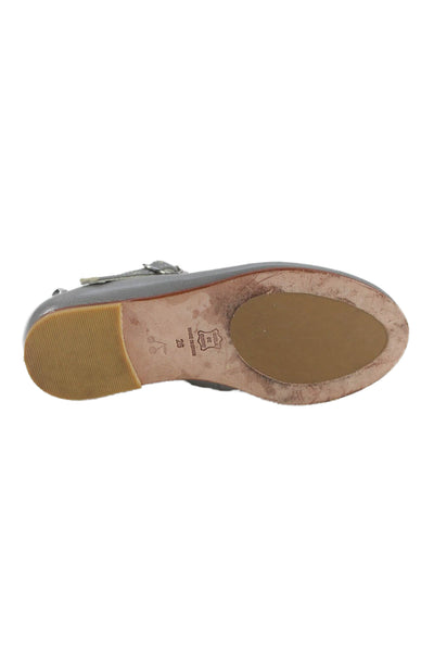 Bonpoint Girls Studded Trim Leather Mary Jane Ballet Flats Gray Leather Size 26