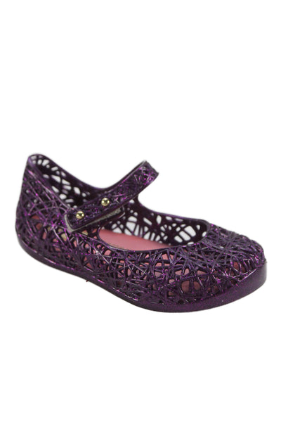 Mini Melissa x Campana Girls Metallic Rubber Mary Jane Ballet Flats Purple 7