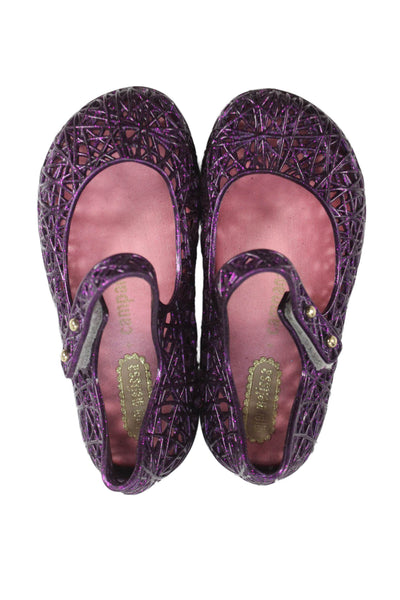 Mini Melissa x Campana Girls Metallic Rubber Mary Jane Ballet Flats Purple 7
