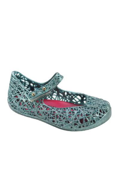Mini Melissa x Campana Girls Metallic Rubber Mary Jane Ballet Flats Blue Size 7