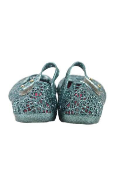 Mini Melissa x Campana Girls Metallic Rubber Mary Jane Ballet Flats Blue Size 7
