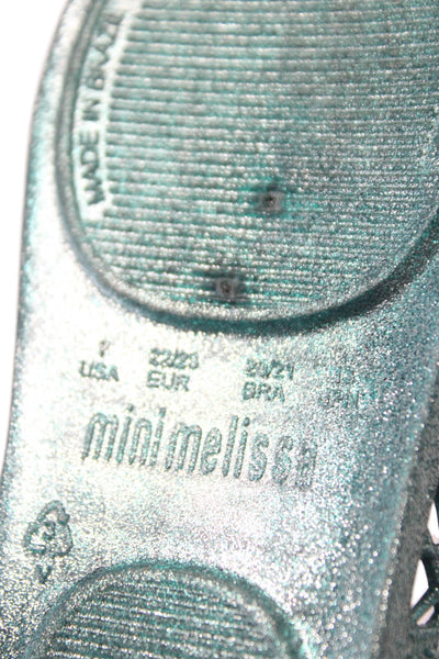 Mini Melissa x Campana Girls Metallic Rubber Mary Jane Ballet Flats Blue Size 7