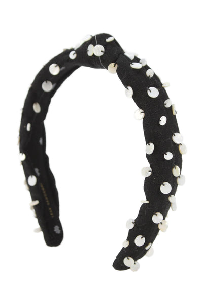 Lele Sadoughi Womens Black White Woven Cotton Embellished Knotted Headband