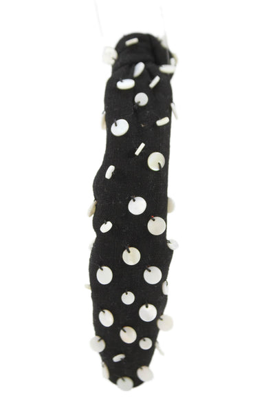 Lele Sadoughi Womens Black White Woven Cotton Embellished Knotted Headband
