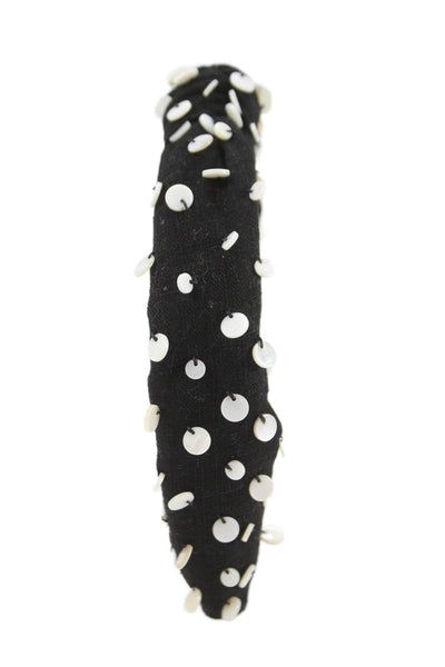 Lele Sadoughi Womens Black White Woven Cotton Embellished Knotted Headband
