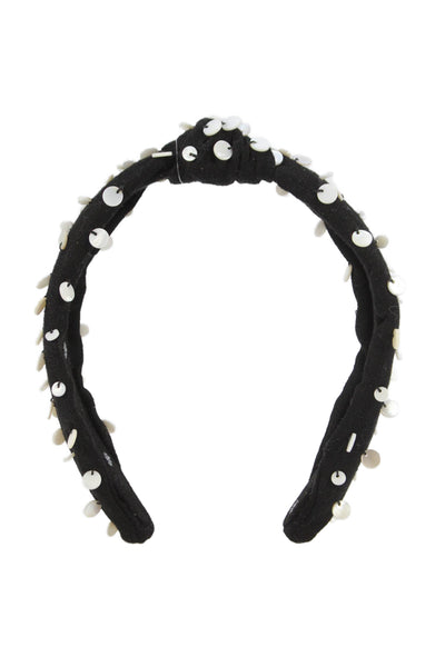 Lele Sadoughi Womens Black White Woven Cotton Embellished Knotted Headband