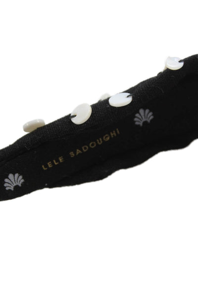 Lele Sadoughi Womens Black White Woven Cotton Embellished Knotted Headband