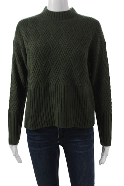 Alashan Womens Green Merino Wool Pullover Sweater Mock Neck Long Sleeve Size XS