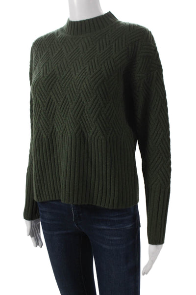 Alashan Womens Green Merino Wool Pullover Sweater Mock Neck Long Sleeve Size XS