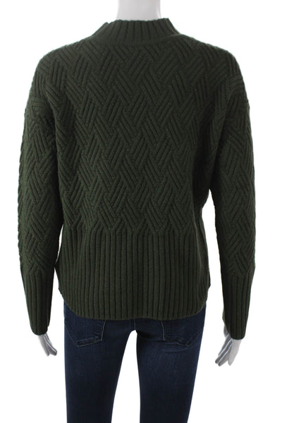 Alashan Womens Green Merino Wool Pullover Sweater Mock Neck Long Sleeve Size XS