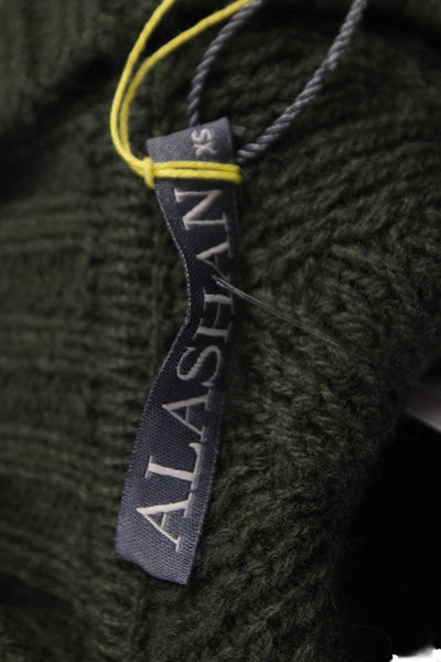 Alashan Womens Green Merino Wool Pullover Sweater Mock Neck Long Sleeve Size XS