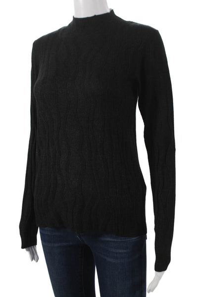 Renuar Women Pullover Sweater Black Mock Neck Long Sleeve Acrylic Size XS
