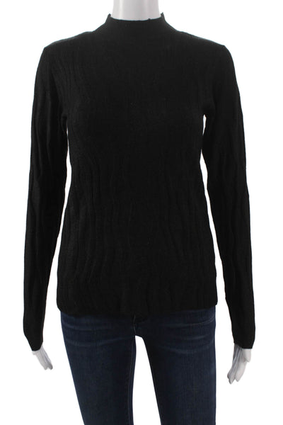 Renuar Womens Pullover Sweater Black Mock Neck Geometric Long Sleeve Size XL