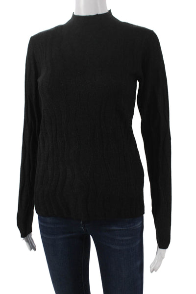Renuar Womens Pullover Sweater Black Mock Neck Geometric Long Sleeve Size XL