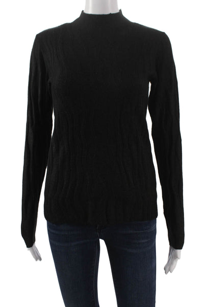 Renuar Women Pullover Sweater Black Geometric Mock Neck Long Sleeve Size 2XL