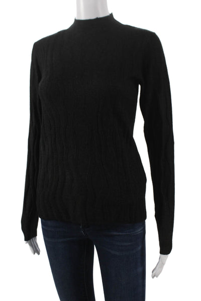 Renuar Women Pullover Sweater Black Geometric Mock Neck Long Sleeve Size 2XL