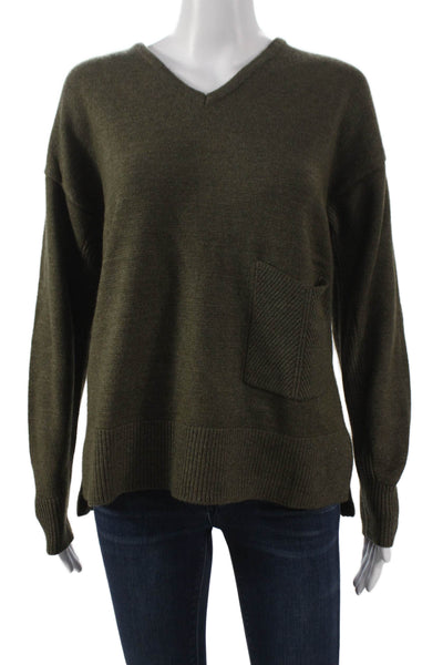 Renuar Womens V Neck Pullover Sweater Green Viscose Long Sleeve Size L