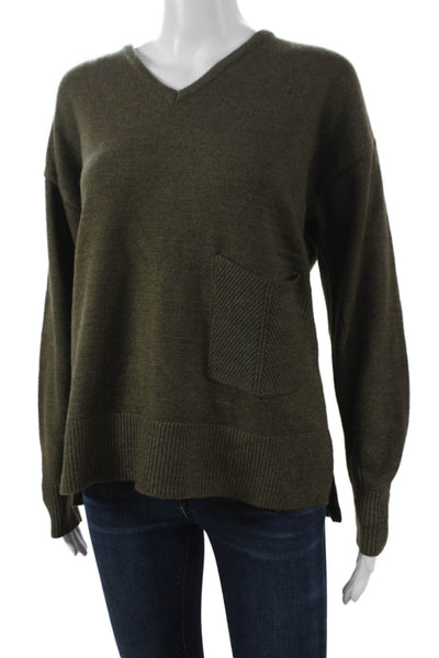 Renuar Womens V Neck Pullover Sweater Green Viscose Long Sleeve Size L