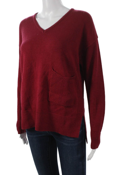 Renuar Women Red V-Neck Pullover Sweater Long Sleeve Size XS