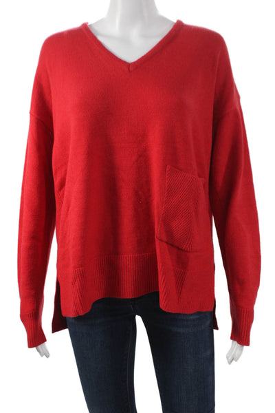 Renuar Women Red V Neck Long Sleeve Pullover Sweater 50% Viscose Size L