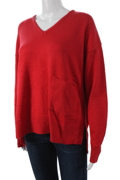 Renuar Women Red V Neck Long Sleeve Pullover Sweater 50% Viscose Size L