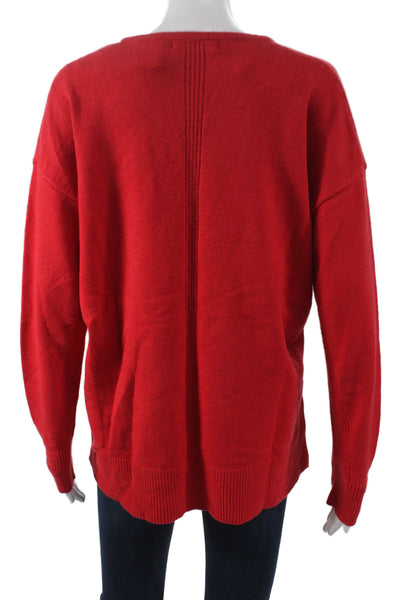 Renuar Women Red V Neck Long Sleeve Pullover Sweater 50% Viscose Size L