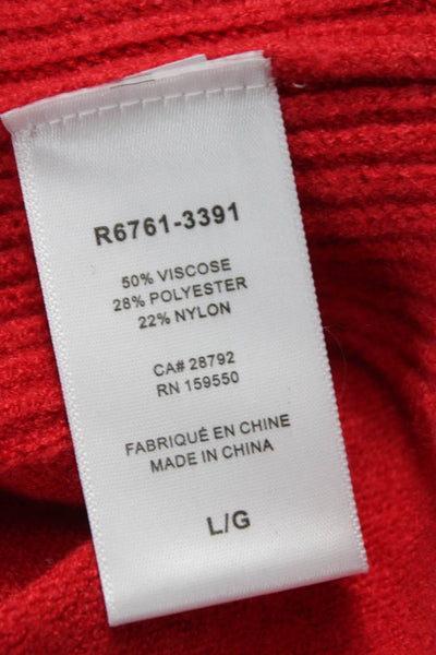 Renuar Women Red V Neck Long Sleeve Pullover Sweater 50% Viscose Size L