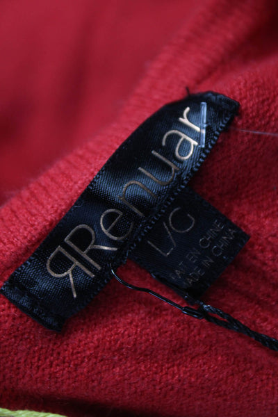 Renuar Women Red V Neck Long Sleeve Pullover Sweater 50% Viscose Size L