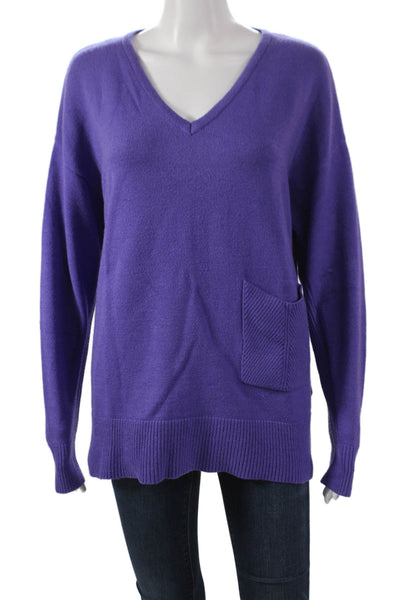 Renuar Womens V-Neck Purple Viscose Pullover Sweater Long Sleeve Size S