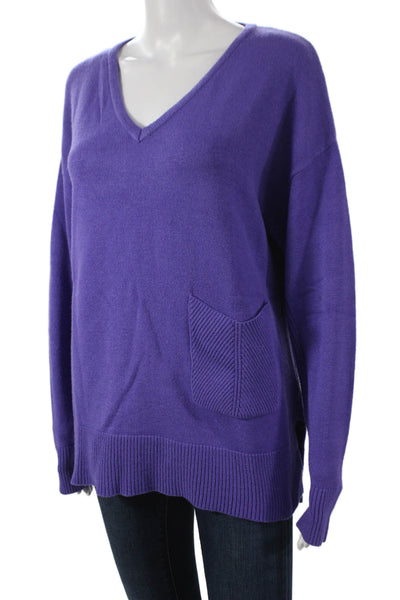 Renuar Womens V-Neck Purple Viscose Pullover Sweater Long Sleeve Size S