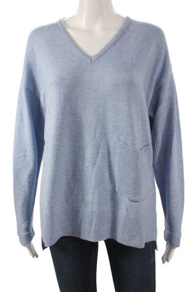 Renuar Women V-Neck Pullover Sweater Blue Viscose Long Sleeve Size M