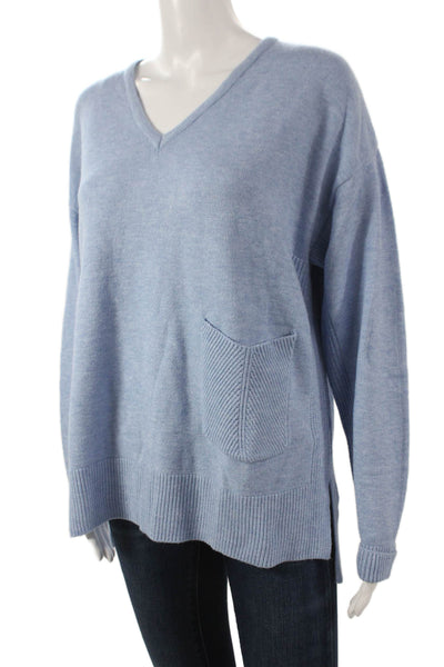 Renuar Women V-Neck Pullover Sweater Blue Viscose Long Sleeve Size M