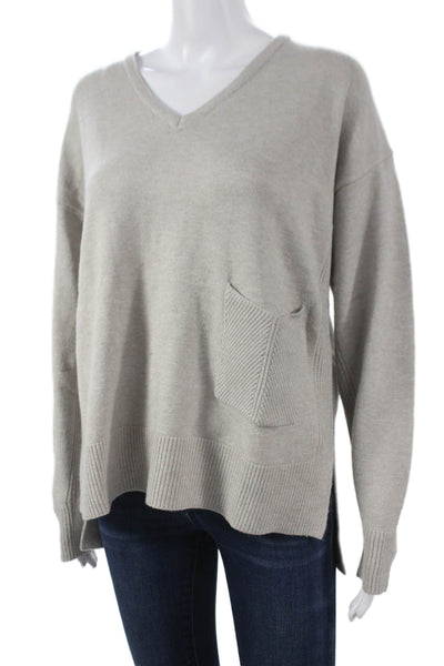 Renuar Women Pullover Sweater V-Neck Long Sleeve Gray Viscose Size L