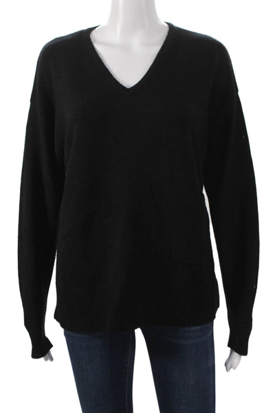 Renuar Women Pullover Sweater Black V-Neck Long Sleeve Viscose Petites Size S