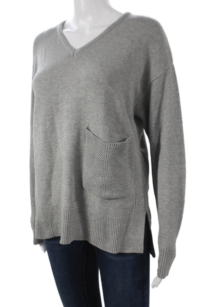 Renuar Women V-Neck Pullover Sweater Gray Viscose Long Sleeve Size XS
