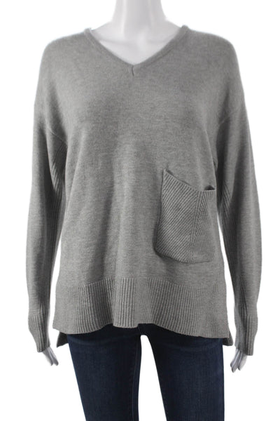 Renuar Women Gray V-Neck Pullover Sweater Long Sleeve 50% Viscose Size L