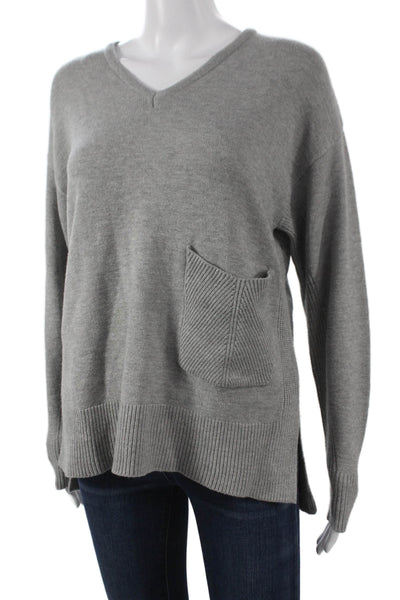 Renuar Women Gray V-Neck Pullover Sweater Long Sleeve 50% Viscose Size L