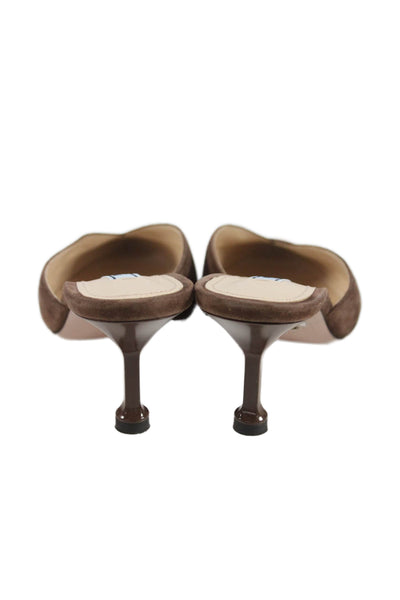 Prada Womens Stiletto Heel Pointed Toe Mules Pumps Brown Suede Size 35