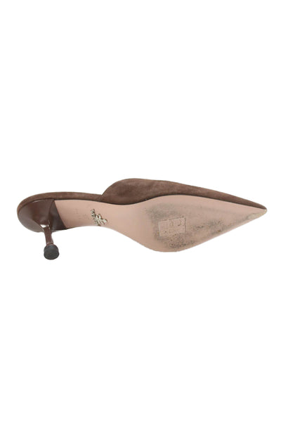 Prada Womens Stiletto Heel Pointed Toe Mules Pumps Brown Suede Size 35
