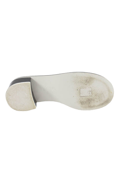 Chanel Womens Block heel Canvas Logo Slide Sandals White Black Size 36