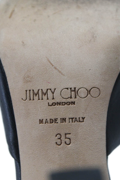 Jimmy Choo Womens Stiletto Chunky Chain Ankle Strap Sandals Black Leather 35