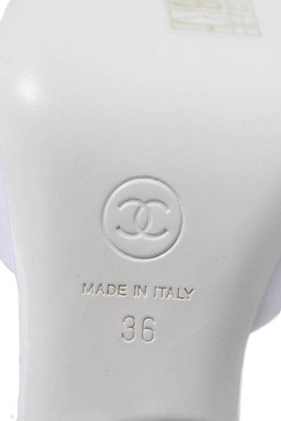 Chanel Womens Mirrored CC Block Heel Single Strap Slide Sandals White Leather 36