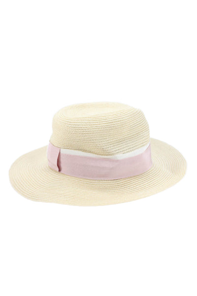 Maison Michel Womens Ribbon Logo Woven Wide Brim Hat Natural Pink Size Small