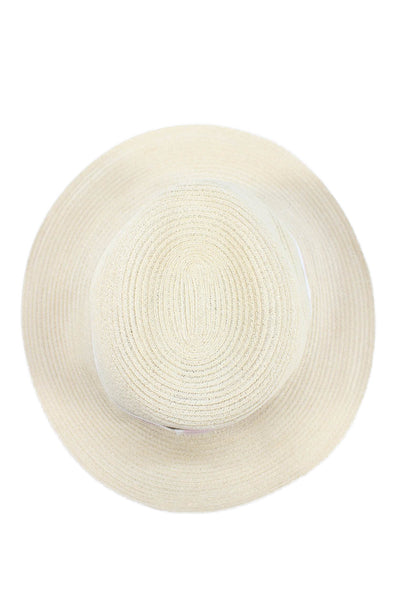 Maison Michel Womens Ribbon Logo Woven Wide Brim Hat Natural Pink Size Small