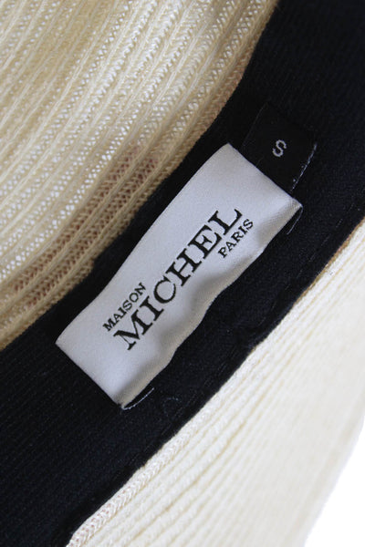 Maison Michel Womens Ribbon Logo Woven Wide Brim Hat Natural Pink Size Small