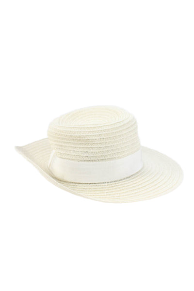 Maison Michel Womens Ribbon Logo Woven Wide Brim Hat White Size Small