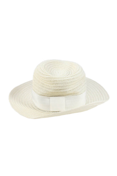 Maison Michel Womens Ribbon Logo Woven Wide Brim Hat White Size Small