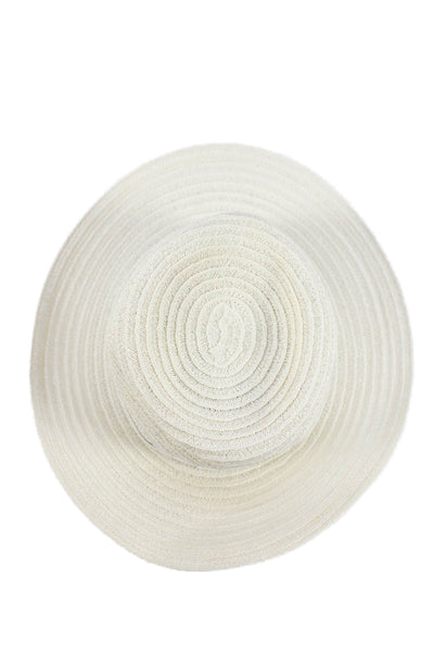 Maison Michel Womens Ribbon Logo Woven Wide Brim Hat White Size Small