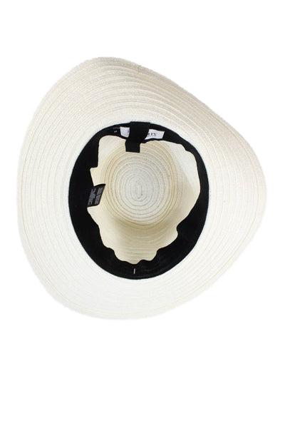 Maison Michel Womens Ribbon Logo Woven Wide Brim Hat White Size Small