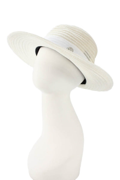 Maison Michel Womens Ribbon Logo Woven Wide Brim Hat White Size Small